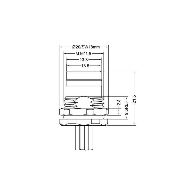 Push-pull m12 3pins A code female straight front panel mount connector M16 thread,unshielded,single wires,brass with nickel plated shell